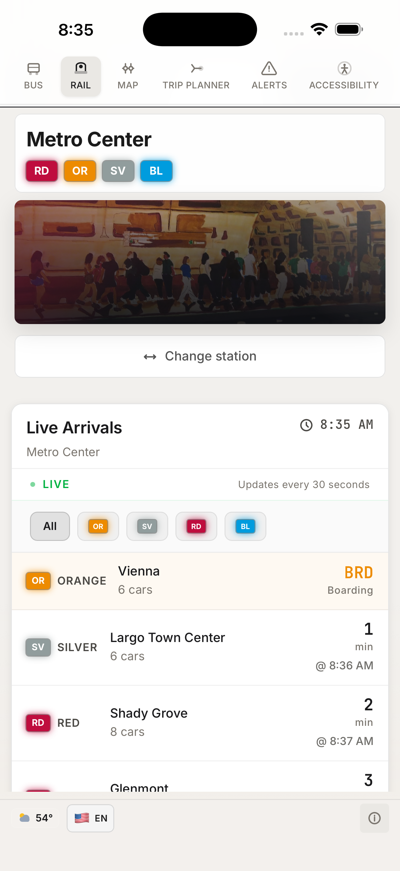 iPhone simulator preview of the transit app